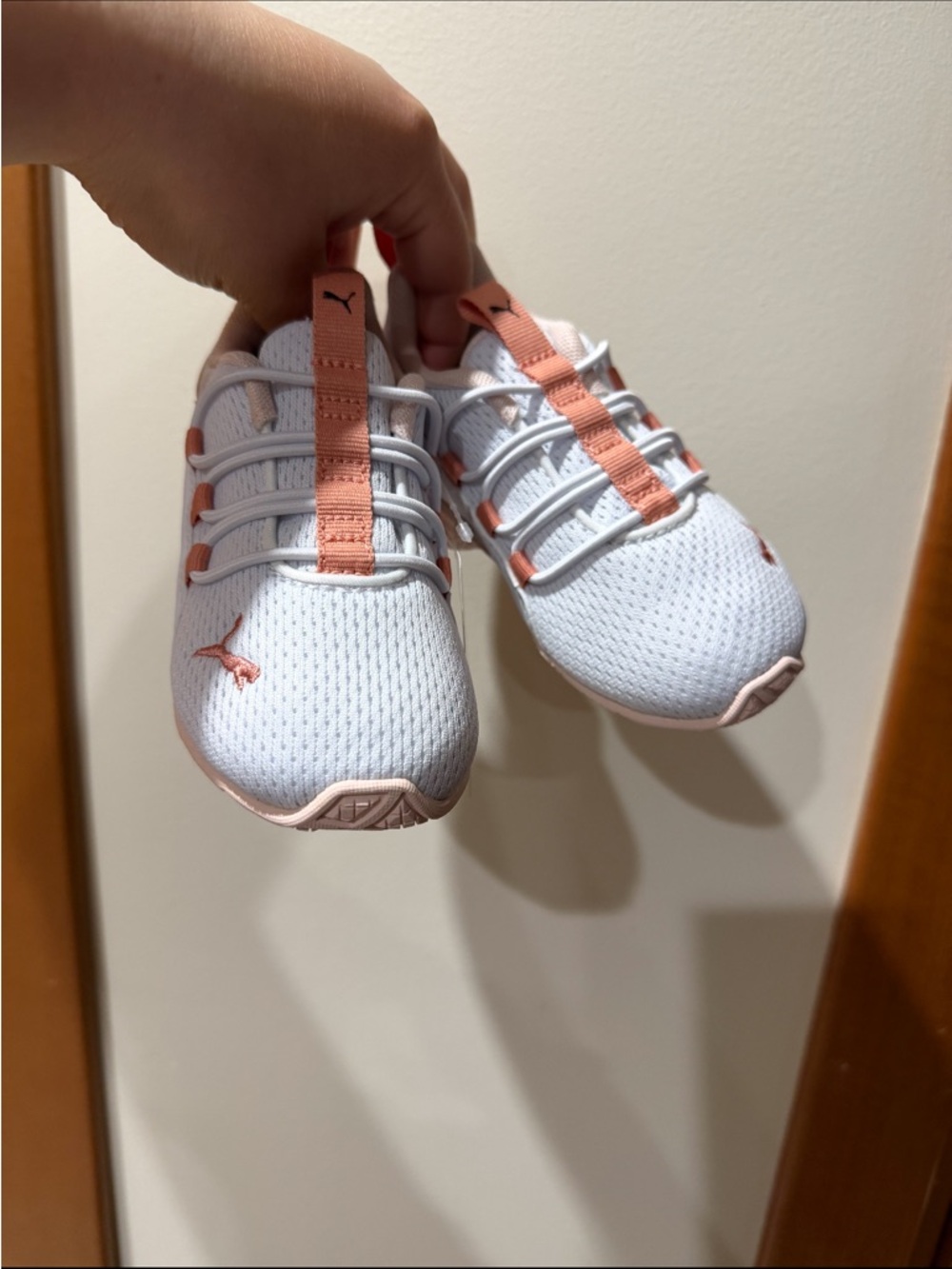 Puma Kids White Sneakers with Peach Accent Details